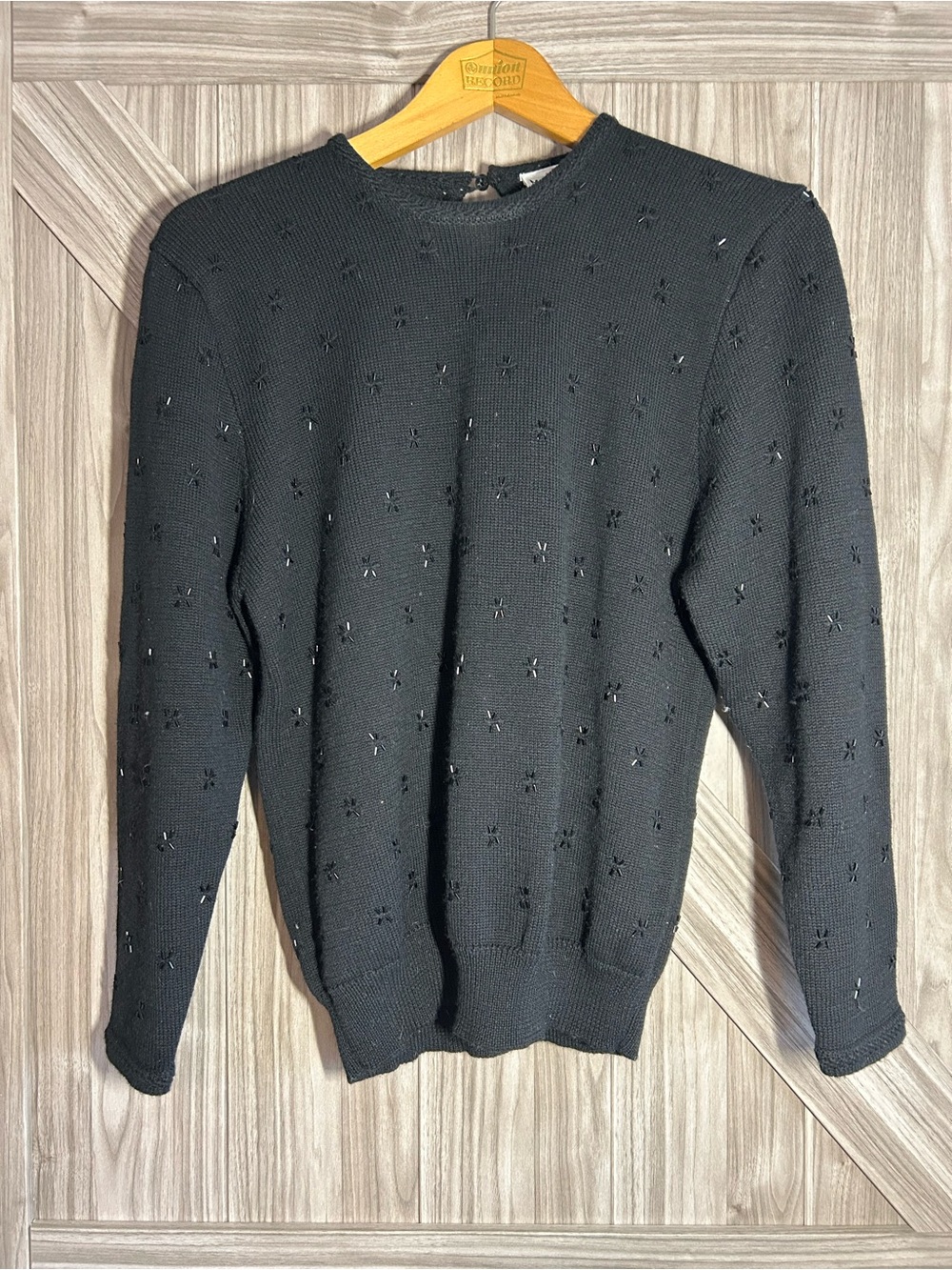 Vtg Mister Leonard Beaded Wool Blend Sweater Medium Black Coquette Whimsigoth